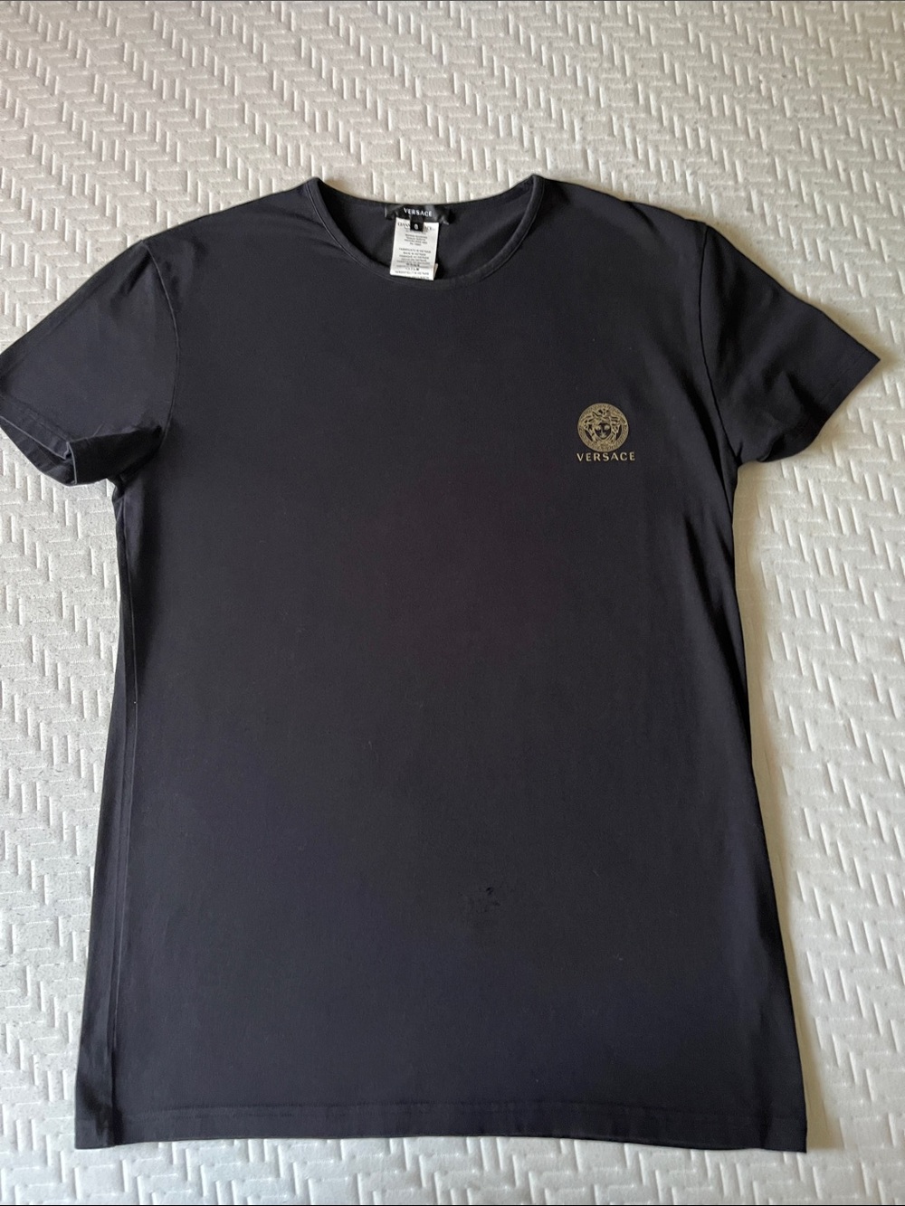 Versace Black Tee with Gold Medusa Chest Logo